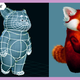 A side-by-side of the animated red panda from Turning Red, from digital conception to completion.